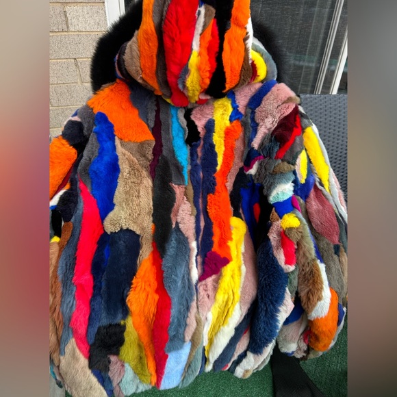 PreLoved Genuine Fur Coat Rex RabbitJacket w/ Fox trimmed hood 3XL$499.00 LGBT🌈